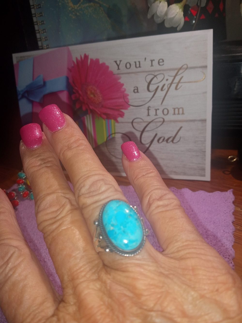 Turquoise Oval Statement Ring - With Sterling Silver Band